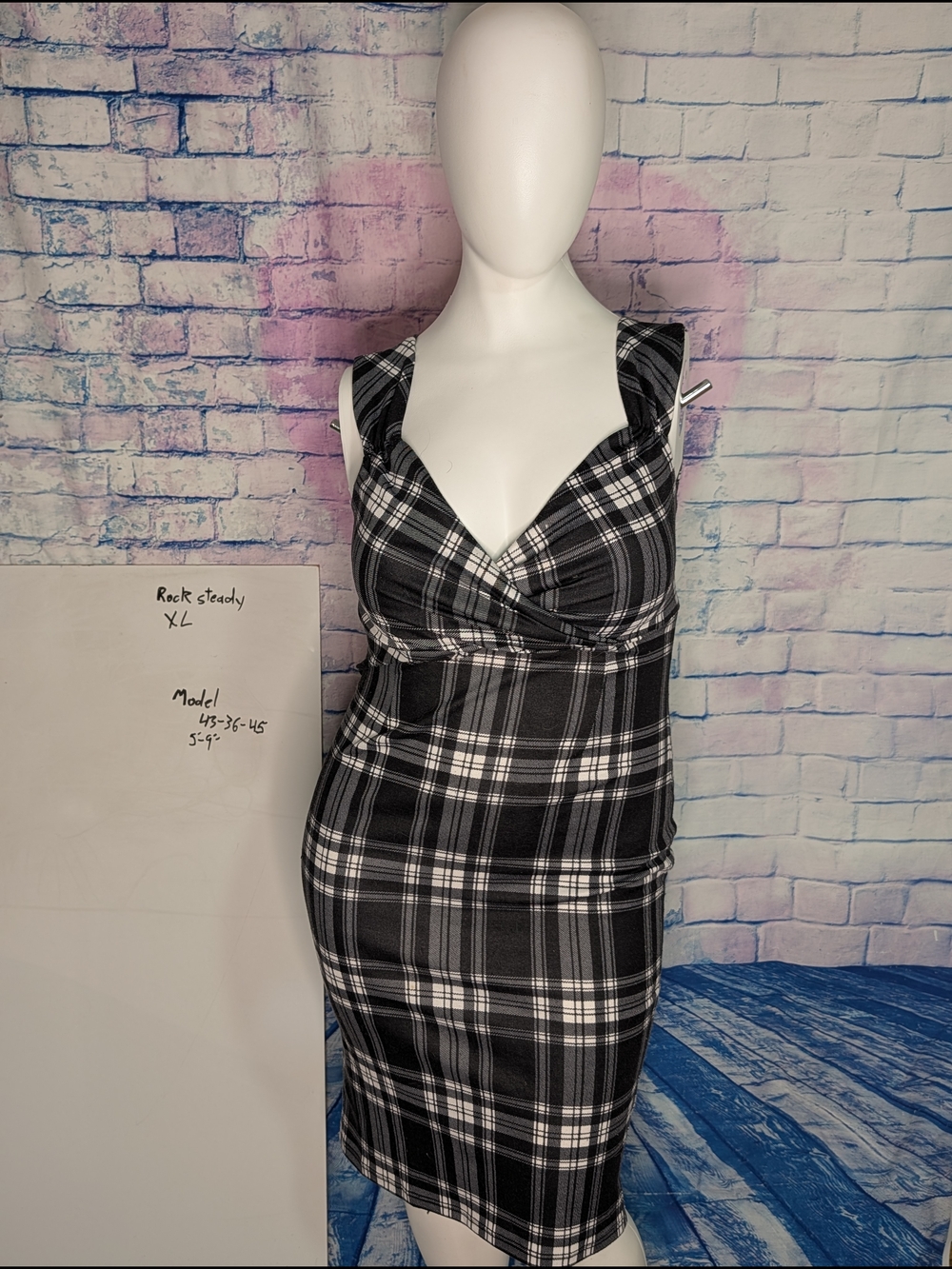RockSteady Black & White Plaid Midi Dress